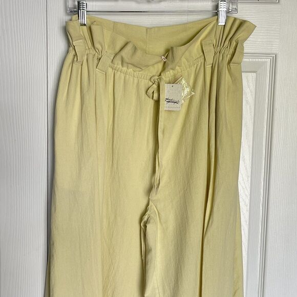 New Free People Paper Bag Waist Tapered Tie Waist Trousers Size XS Yellow 8-12 - Picture 7 of 16